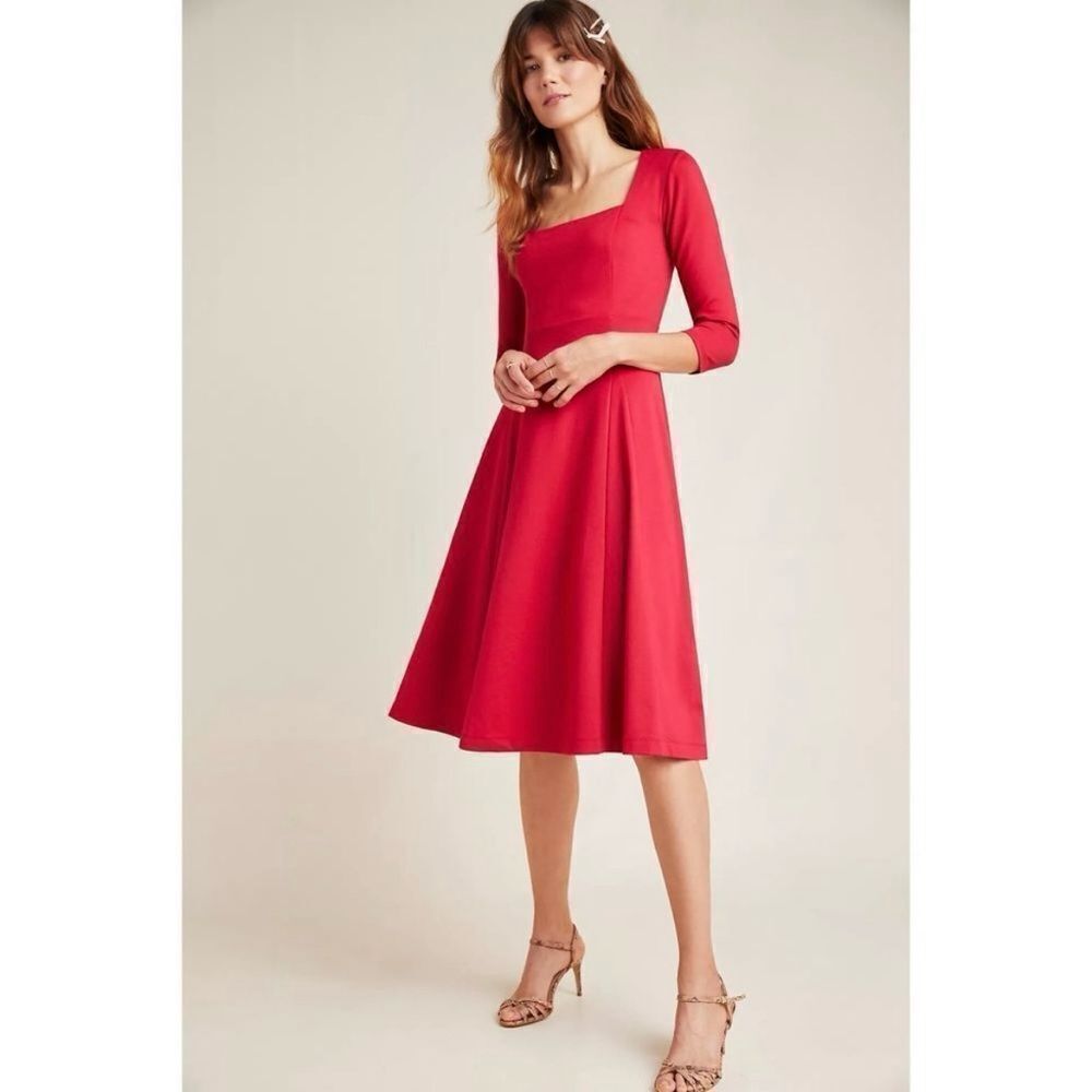 Maeve x Anthropologie Red Jocelyn Midi Dress Size‎ Small